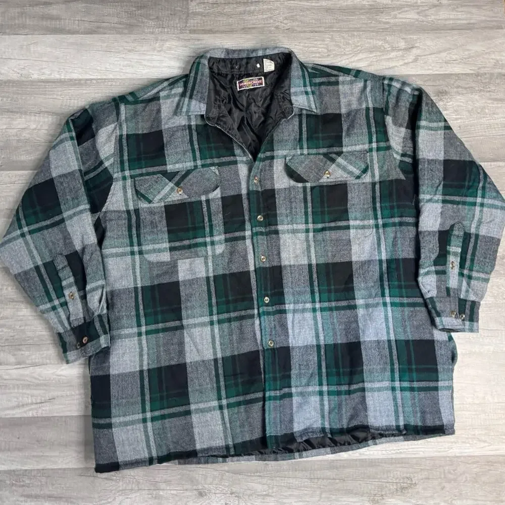 VNT Quilted Flannel Shirt Jacket Shacket Size 2XL GreenPlaid Lined NorthCrest